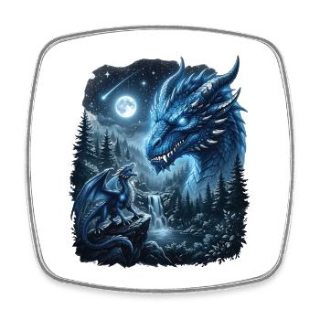 Dragon bleu hurlant à la lune - Magnet carré - blanc - Devant