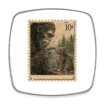 Gorilla Kissing Kitten Vintage Rubber Stamp - Square fridge magnet - white - Front
