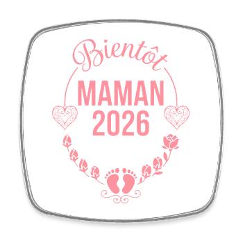 Bientôt Maman 2026 Veuillez Patienter Grossesse - Magnet carré - blanc - Devant