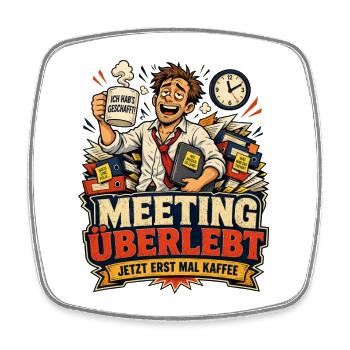 Meeting überlebt – jetzt erst mal Kaffee (lustig) - Viereckiger Kühlschrankmagnet - Weiß - Vorne