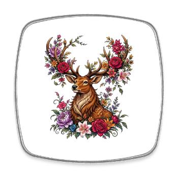 Cerf fleuri avec bois floraux - Magnet carré - blanc - Devant