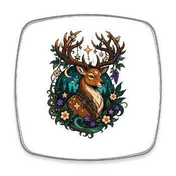 Cerf de nuit étoilée avec guirlande de fleurs - Magnet carré - blanc - Devant