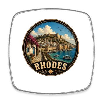 Thodos, Grèce, île des vacances méditerranéennes - Magnet carré - blanc - Devant