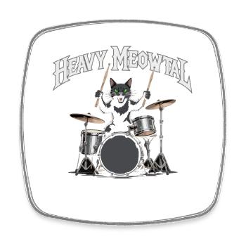 Heavy Metal Cat à la batterie - Magnet carré - blanc - Devant