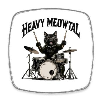 Heavy Metal Cat à la batterie - Magnet carré - blanc - Devant