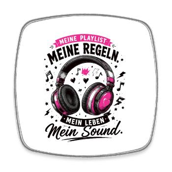Meine Playlist Meine Regeln Mein Leben Mein Sound - Viereckiger Kühlschrankmagnet - Weiß - Vorne
