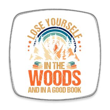 Hiking Mountain Trail Backpacking Outdoors Reading - Square fridge magnet - white - Front