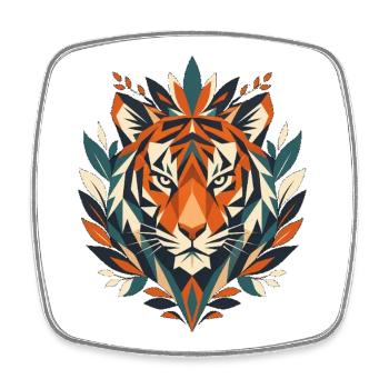Tigre Géométrique - Portrait Stylisé - Magnet carré - blanc - Devant