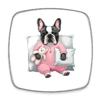Bouledogue français en pyjama rose avec - Magnet carré - blanc - Devant