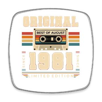 45th Birthday Gift August Vintage 1981 - Square fridge magnet - white - Front