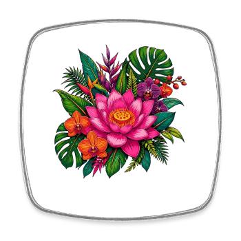 Forfait Lotus rose et fleurs tropicales - Magnet carré - blanc - Devant