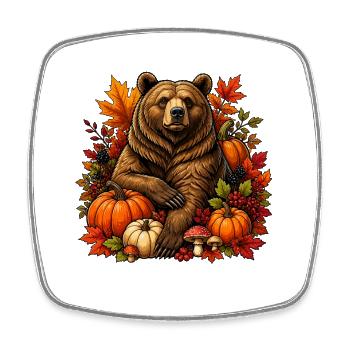 Ours d’automne avec la magie de la citrouille - Magnet carré - blanc - Devant
