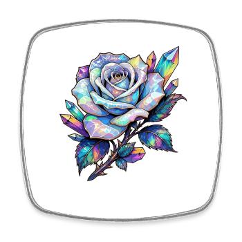 Cristal de rose arc-en-ciel holographique - Magnet carré - blanc - Devant