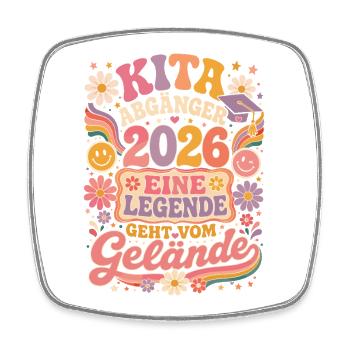 Kita Abgänger 2026 im Retro-Blumenstil - Viereckiger Kühlschrankmagnet - Weiß - Vorne