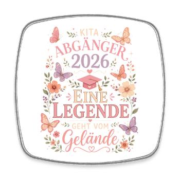 Kita Abgänger 2026 mit Blumen und Schmetterlingen - Viereckiger Kühlschrankmagnet - Weiß - Vorne
