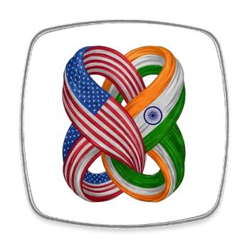 Drapeaux des États-Unis et de l’Inde - Magnet carré - blanc - Devant