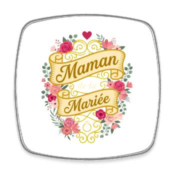 Maman de la Mariée Couronne de Fleurs - Magnet carré - blanc - Devant