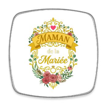 Maman de la Mariée Floral Or Mariage - Magnet carré - blanc - Devant