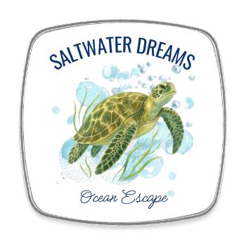 Rêves d’eau salée – Tortue de mer - Magnet carré - blanc - Devant
