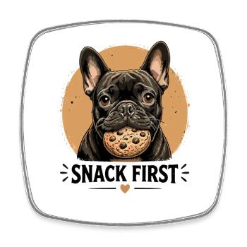 Premier snack Bouledogue français Chien drôle - Magnet carré - blanc - Devant