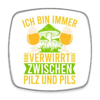 Pilzsuche Es Pilzt Wieder Pilz-Sammler - Viereckiger Kühlschrankmagnet - Weiß - Vorne
