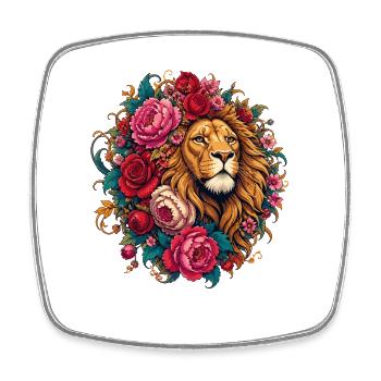Lion dans un cercle de fleurs - Magnet carré - blanc - Devant