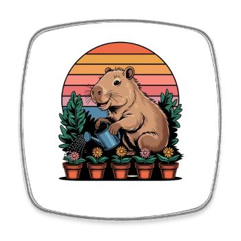 Jardinier capybara Coucher de soleil mignon - Magnet carré - blanc - Devant