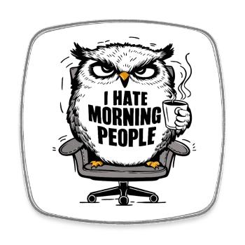 Morning grouch owl with coffee - Square fridge magnet - white - Front