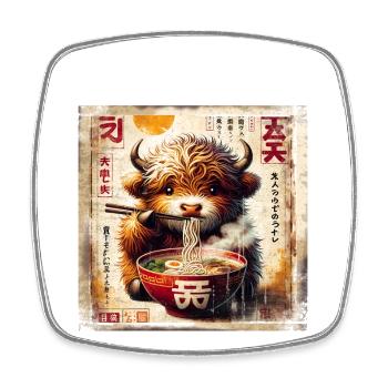 Highland Cow Ramen Vintage Poster Style - Viereckiger Kühlschrankmagnet - Weiß - Vorne