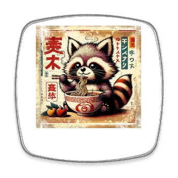 Waschbär Ramen Vintage Poster Style - Viereckiger Kühlschrankmagnet - Weiß - Vorne