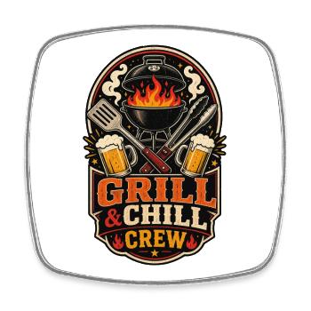 Grill & Chill Crew Shirt - Viereckiger Kühlschrankmagnet - Weiß - Vorne