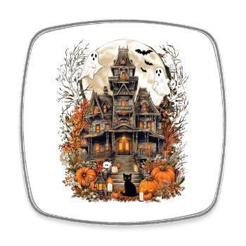 Gloomy Haunted House Halloween Motif with Black - Square fridge magnet - white - Front