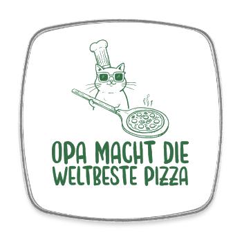 Opa macht die weltbeste Pizza Retro Katze - Viereckiger Kühlschrankmagnet - Weiß - Vorne