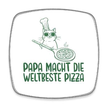 Papa macht die weltbeste Pizza Retro Katze - Viereckiger Kühlschrankmagnet - Weiß - Vorne