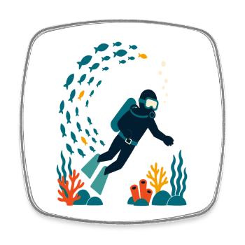 Underwater divers and colorful coral life - Square fridge magnet - white - Front
