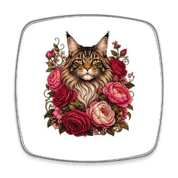 Cat in a wreath of flowers - Square fridge magnet - white - Front