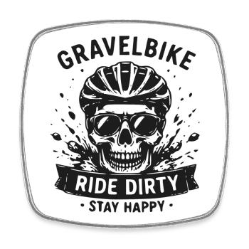 Gravel Bike Skull Ride Dirty Stay Happy - Square fridge magnet - white - Front