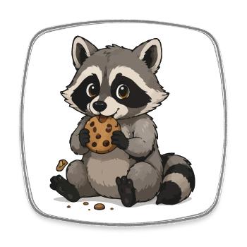 Raton laveur câlin avec biscuit - Magnet carré - blanc - Devant