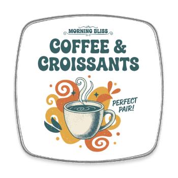 Petit-déjeuner, bonheur du matin, café et croissants - Magnet carré - blanc - Devant