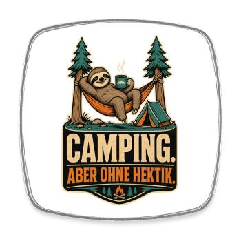 Faultier Camping Ohne Hektik Shirt - Viereckiger Kühlschrankmagnet - Weiß - Vorne