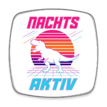 Nachts aktiv – Retro Dinosaurier im Neonlook - Viereckiger Kühlschrankmagnet - Weiß - Vorne