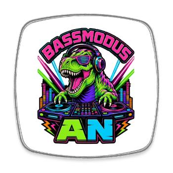 Mode basse activé – Dinosaures néon dans la cabine DJ - Magnet carré - blanc - Devant