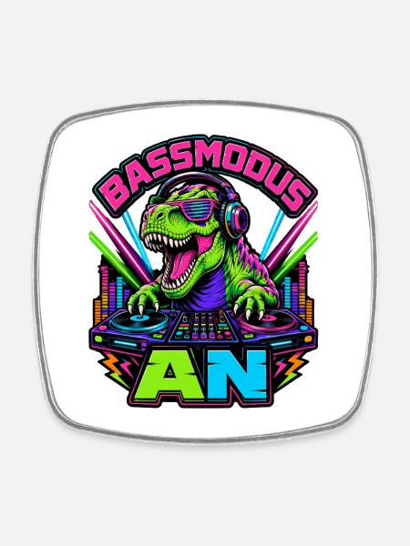 Mode basse activé – Dinosaures néon dans la cabine DJ - Magnet carré - blanc