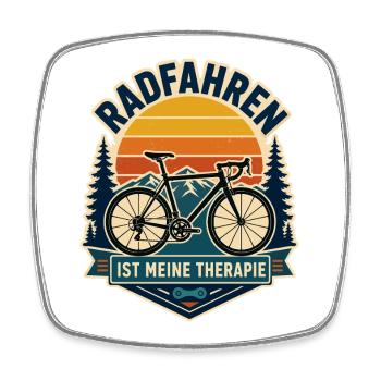 Radfahren ist meine Therapie – Retro Bergtour - Viereckiger Kühlschrankmagnet - Weiß - Vorne