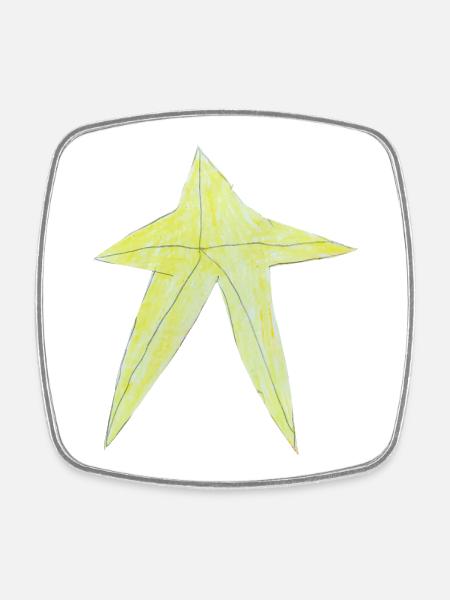 Yellow Star Drawing - Square fridge magnet - white