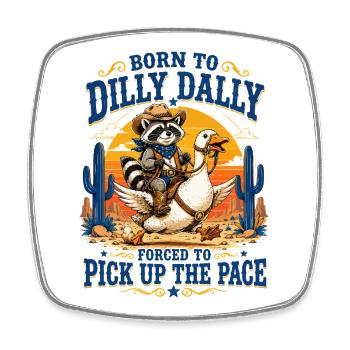 Raccoon Cowboy Humor Retro Goose Wild West - Square fridge magnet - white - Front