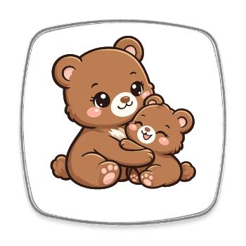 Un ours brun serre son doux bébé dans ses bras - Magnet carré - blanc - Devant