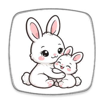 Maman Lapin câline son adorable bébé - Magnet carré - blanc - Devant