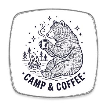 Randonnée - Aventure en plein air - Camping et café - Magnet carré - blanc - Devant