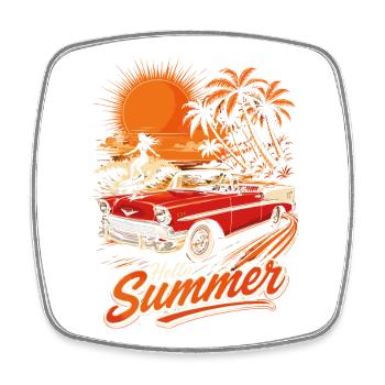 Summer Vintage Convertible and Surf - Square fridge magnet - white - Front